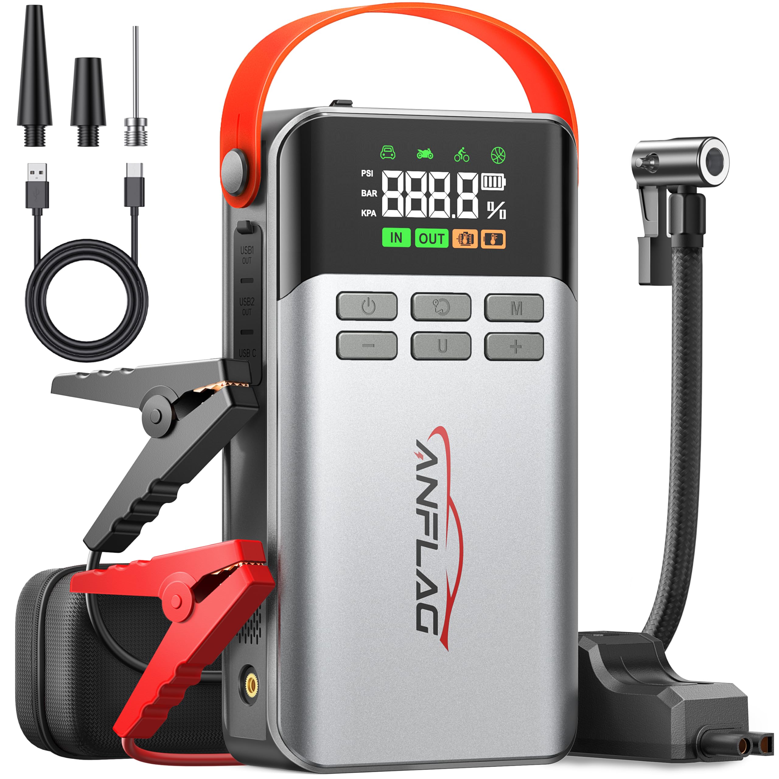 Amazon.com: ANFLAG 8-in-1 Car Jump Starter with Air Compressor